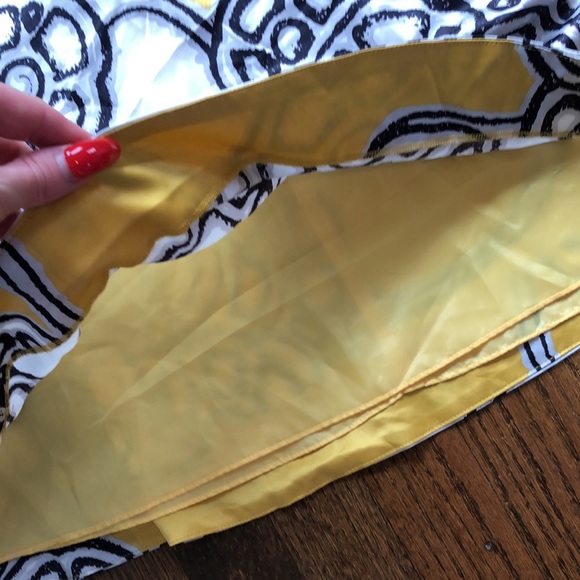 Limited Abstract Yellow Bodice Satiny Shiny Strapless Cocktail Dress - Picture 3 of 8